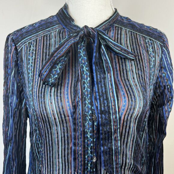 Veronica Beard Malaya Tie-Neck Printed Silk Devoré-Satin Blouse Size 8 - Picture 2 of 14